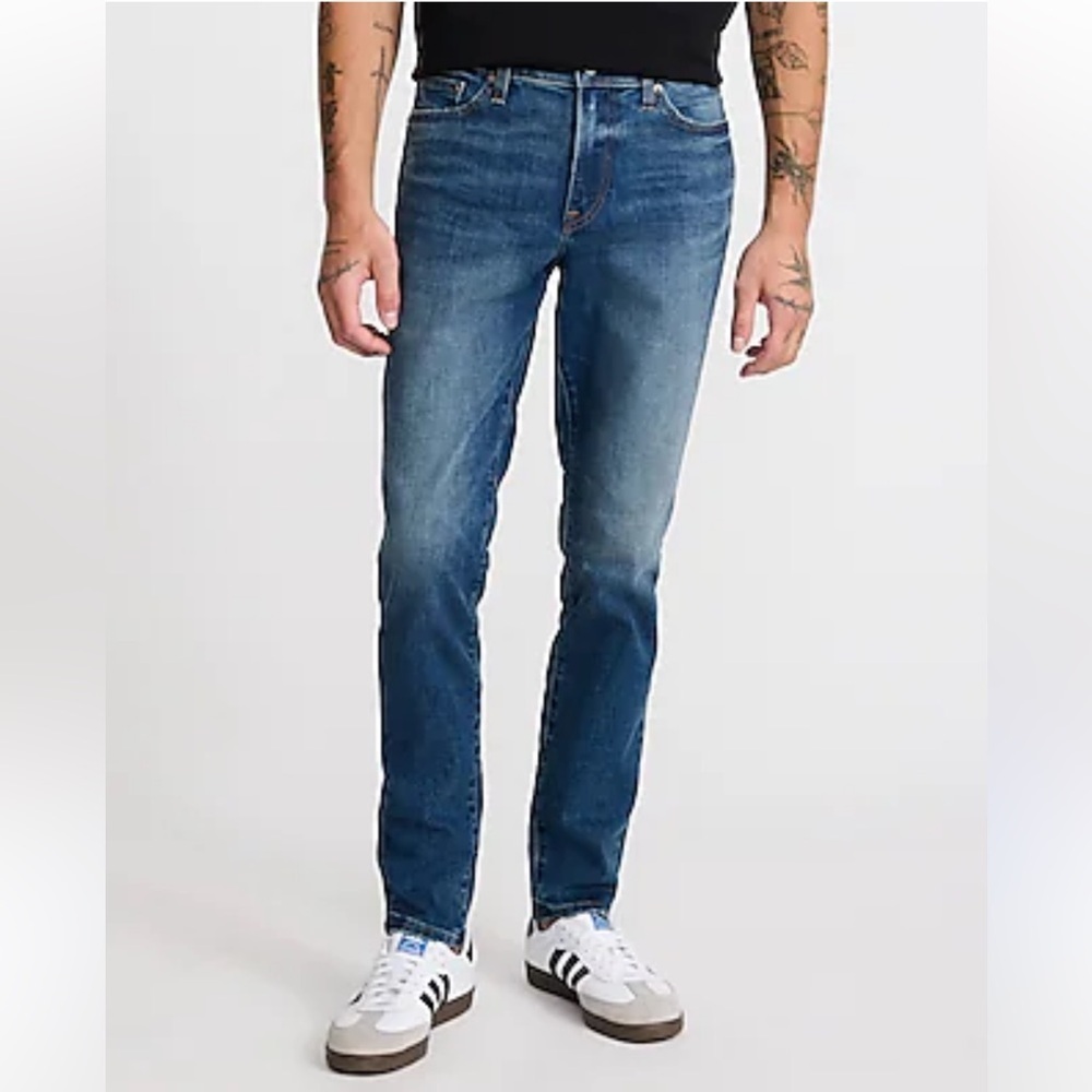 Express Men’s Performance Skinny Stretch Blue Jeans 36x31 Whiskered
